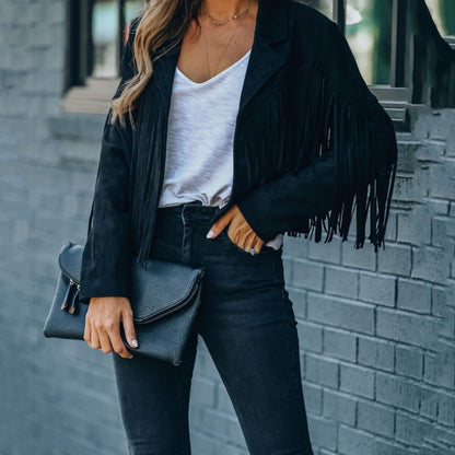 Manteau femme slim à franges