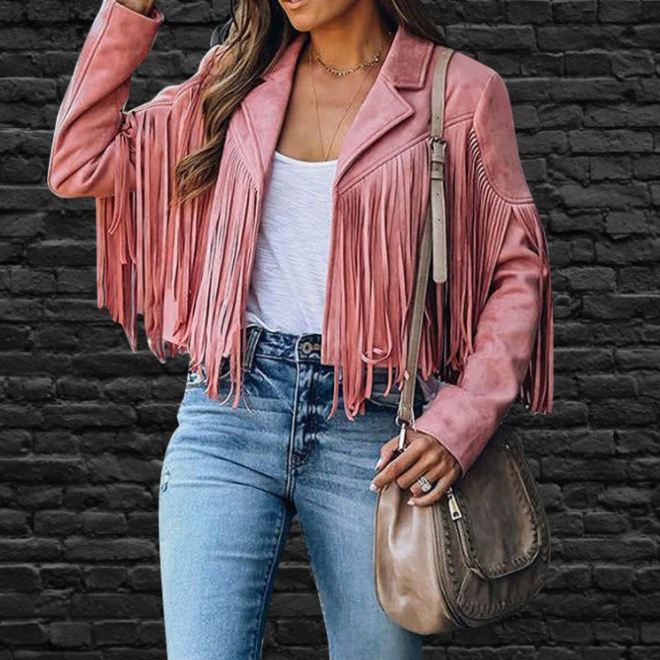 Manteau femme slim à franges