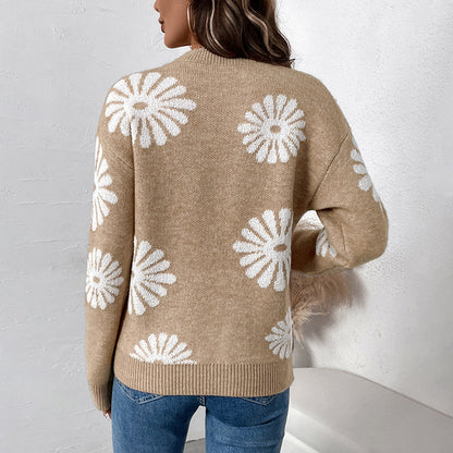 Pull femme fleurs ample