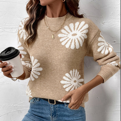 Pull femme fleurs ample