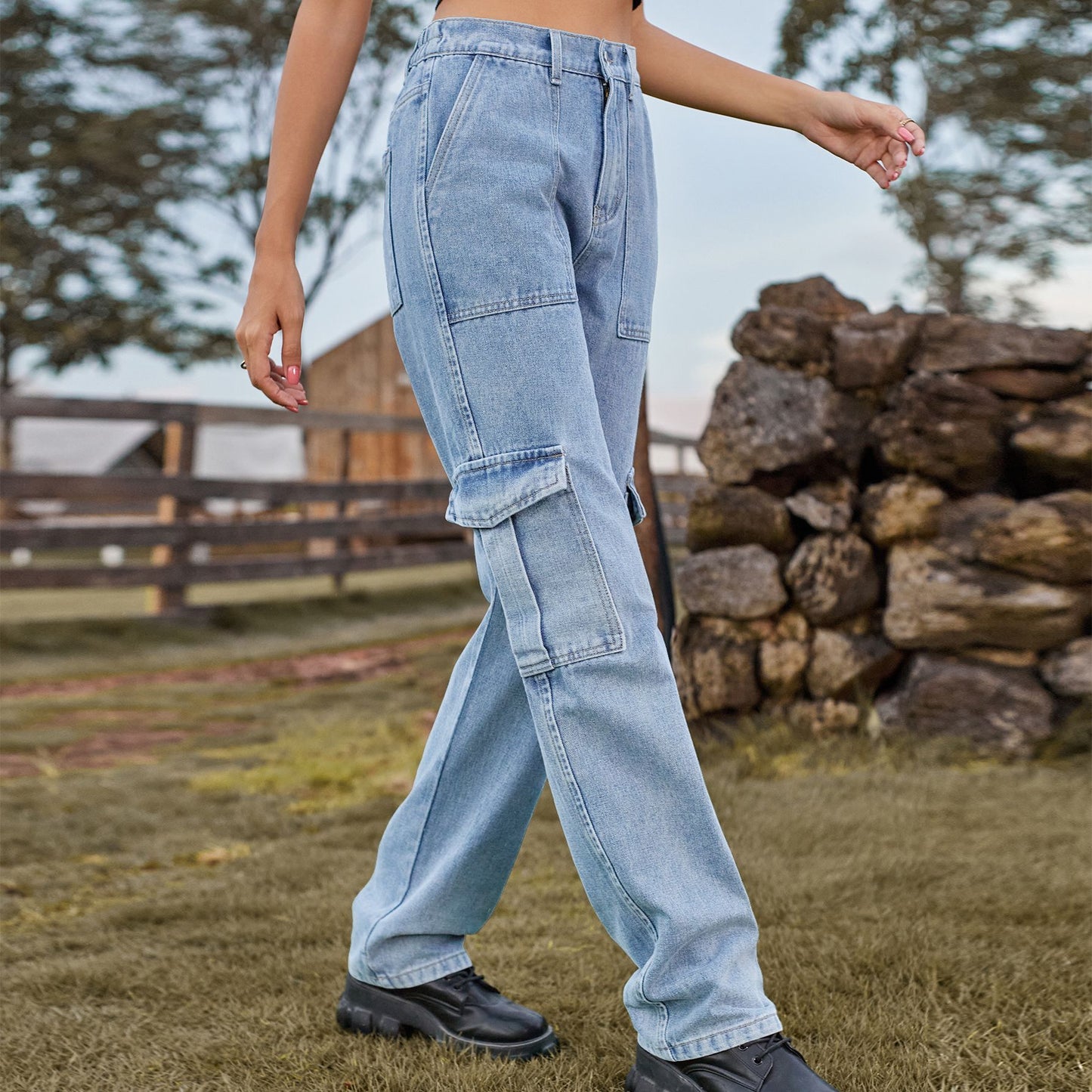 Jeans Vintage Détendus à Taille Élastique