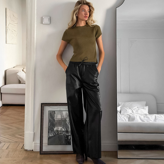 Pantalon en Cuir Décontracté