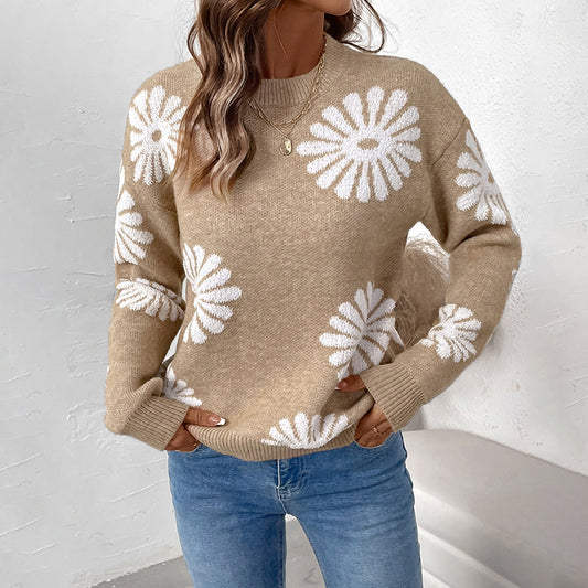 Pull femme fleurs ample