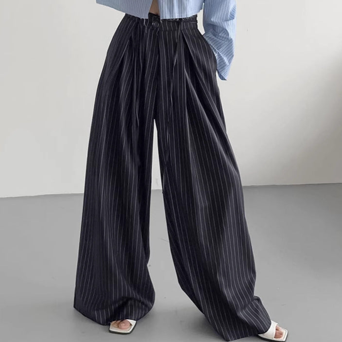 Pantalon Large Taille Haute Rayé